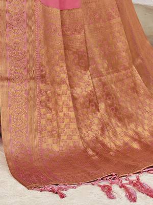 pink pink & gold-toned zari banarasi saree 4