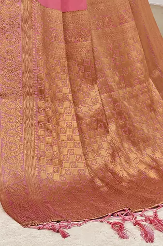 pink pink & gold-toned zari banarasi saree