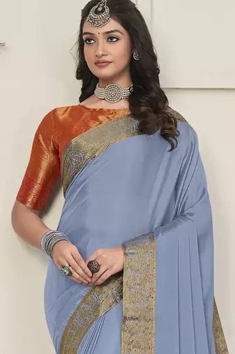 grey grey & gold-toned zari banarasi saree