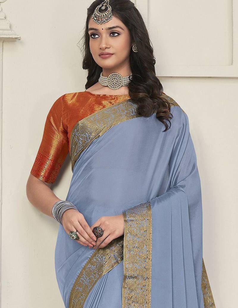 grey grey & gold-toned zari banarasi saree