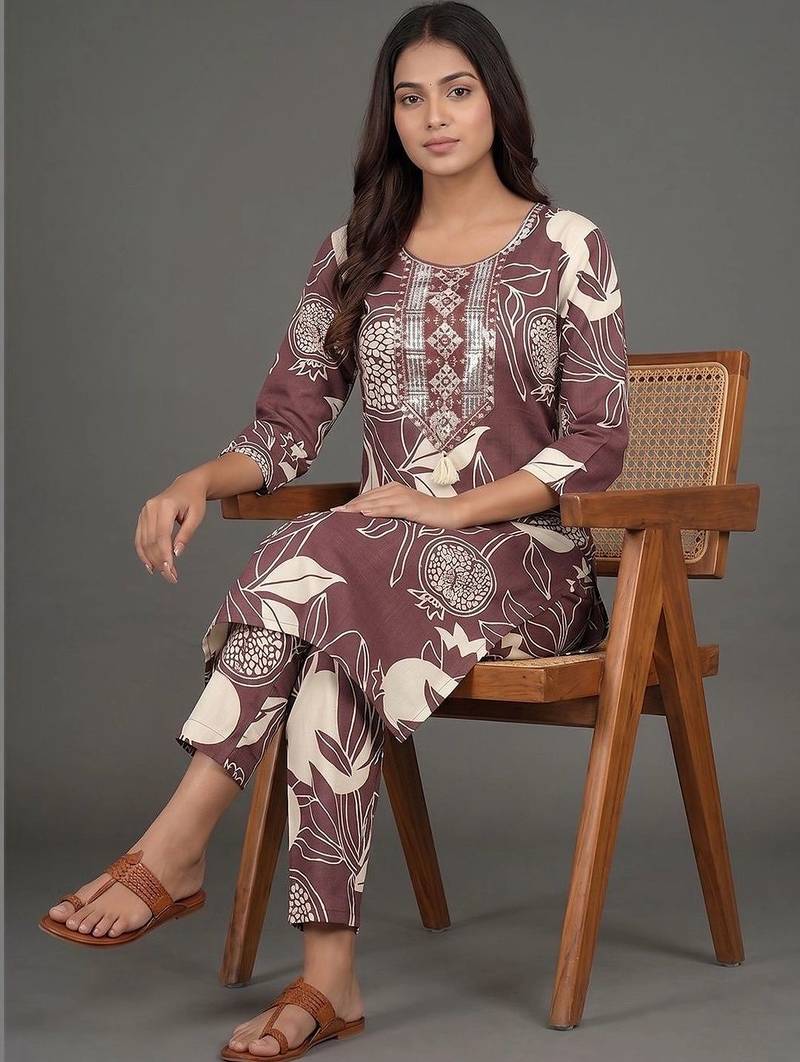 tailored women printed kurta with trousers