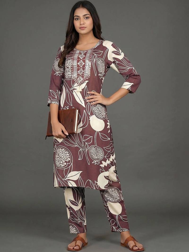 tailored women printed kurta with trousers