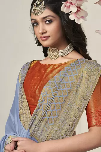 grey grey & gold-toned zari banarasi saree
