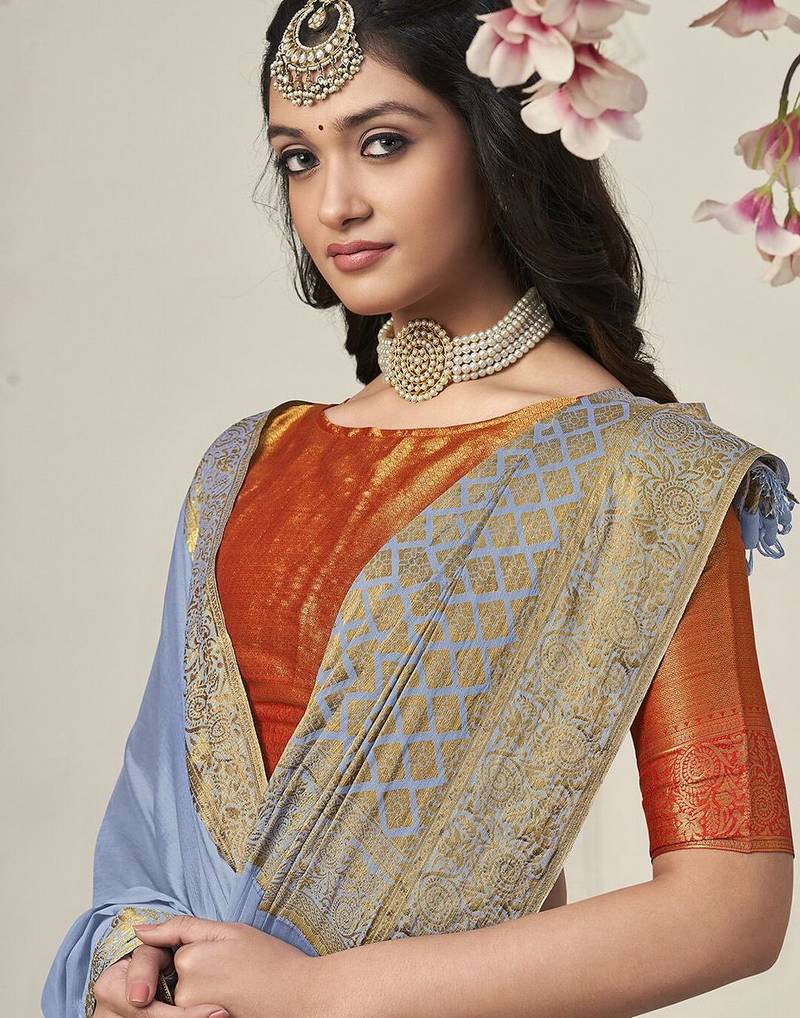 grey grey & gold-toned zari banarasi saree