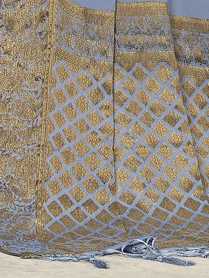 grey grey & gold-toned zari banarasi saree 4