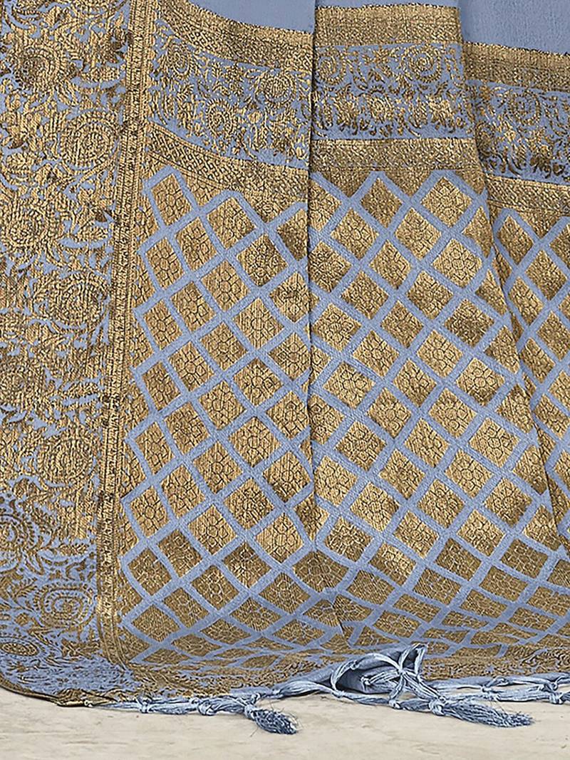 grey grey & gold-toned zari banarasi saree