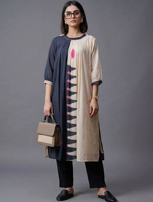 workwear women colourblocked kurta with trousers 1