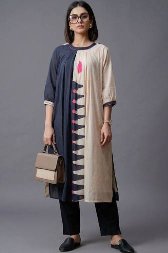 workwear women colourblocked kurta with trousers