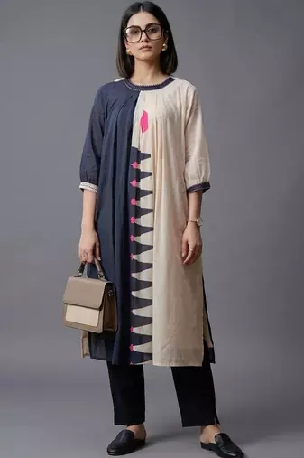 workwear women colourblocked kurta with trousers