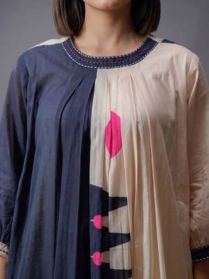 workwear women colourblocked kurta with trousers 2