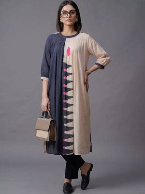 workwear women colourblocked kurta with trousers 5