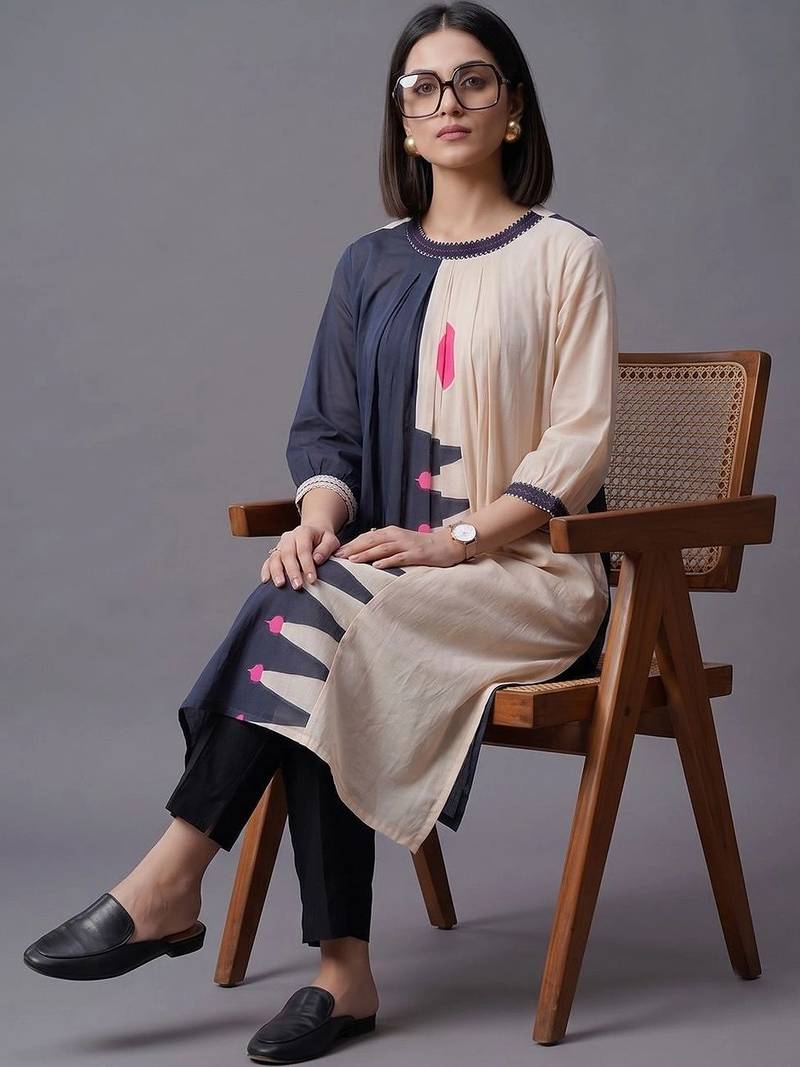 workwear women colourblocked kurta with trousers