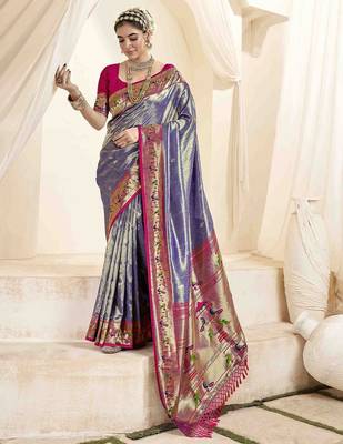 lavender woven design zari handloom paithani saree 1