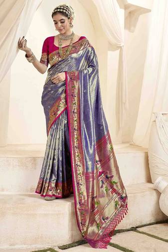 lavender woven design zari handloom paithani saree