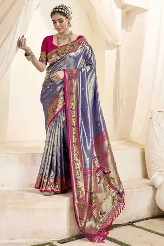 lavender woven design zari handloom paithani saree