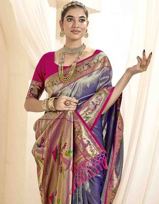 lavender woven design zari handloom paithani saree 2