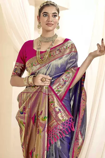 lavender woven design zari handloom paithani saree