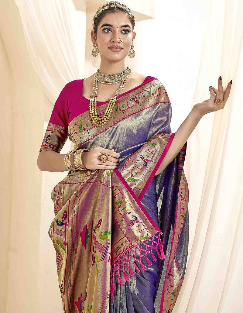 lavender woven design zari handloom paithani saree