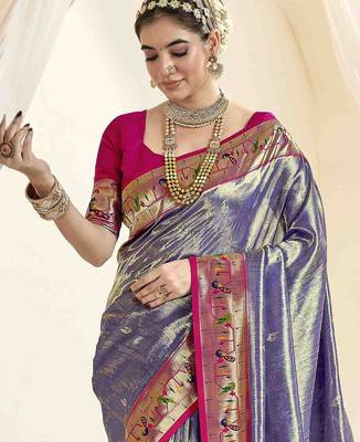 lavender woven design zari handloom paithani saree 3