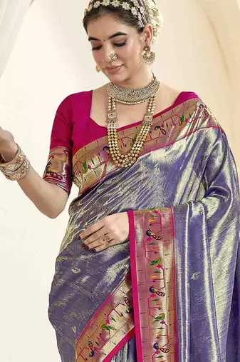 lavender woven design zari handloom paithani saree