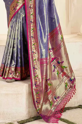 lavender woven design zari handloom paithani saree