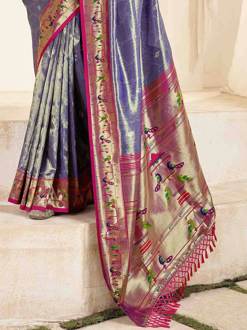 lavender woven design zari handloom paithani saree
