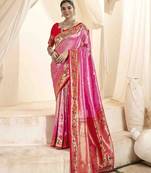 pink woven design zari paithani saree