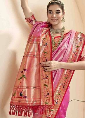 pink woven design zari paithani saree 2