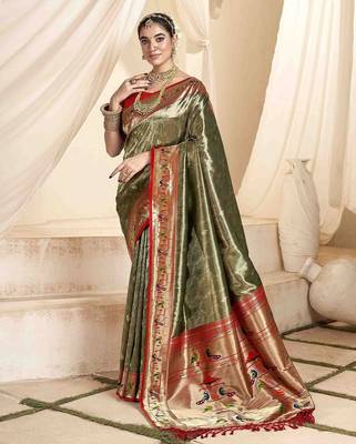 green woven design zari paithani saree 1