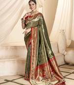 green woven design zari paithani saree
