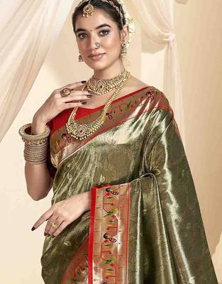 green woven design zari paithani saree 2