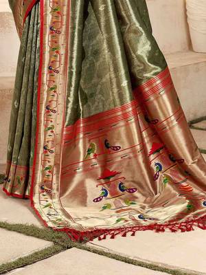 green woven design zari paithani saree 4
