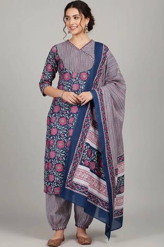 tailored women printed kurta with patiala with dupatta