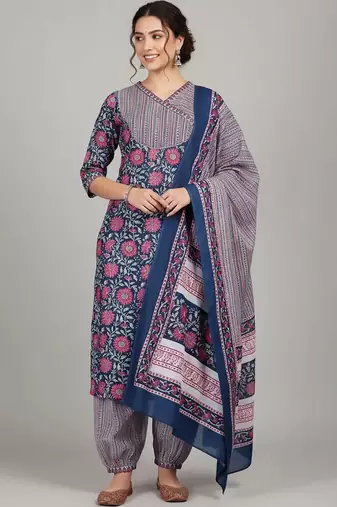 tailored women printed kurta with patiala with dupatta