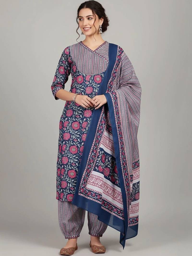 tailored women printed kurta with patiala with dupatta