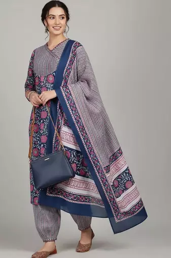 tailored women printed kurta with patiala with dupatta