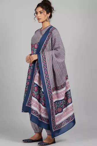 tailored women printed kurta with patiala with dupatta