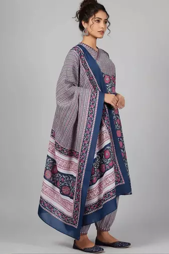 tailored women printed kurta with patiala with dupatta