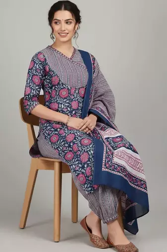 tailored women printed kurta with patiala with dupatta