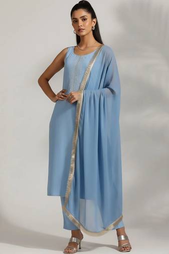 everyday workwear women kurta with trousers with dupatta