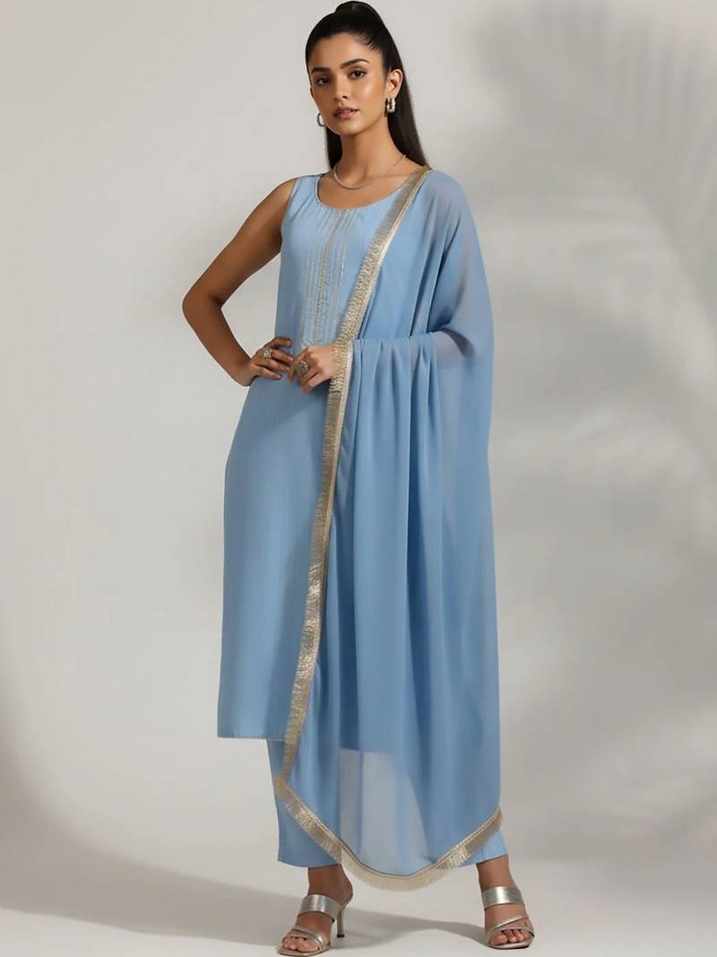 everyday workwear women kurta with trousers with dupatta