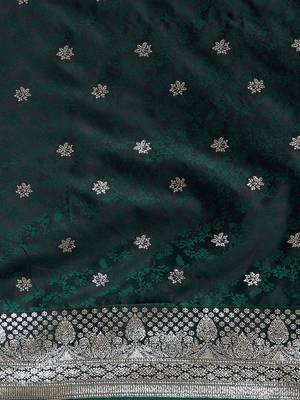 green green & gold-toned ethnic motifs woven design zari satin banarasi saree 5