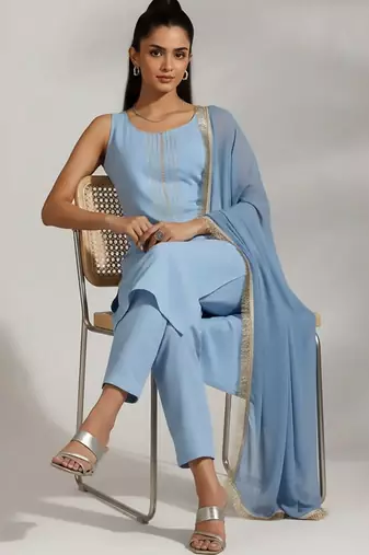everyday workwear women kurta with trousers with dupatta