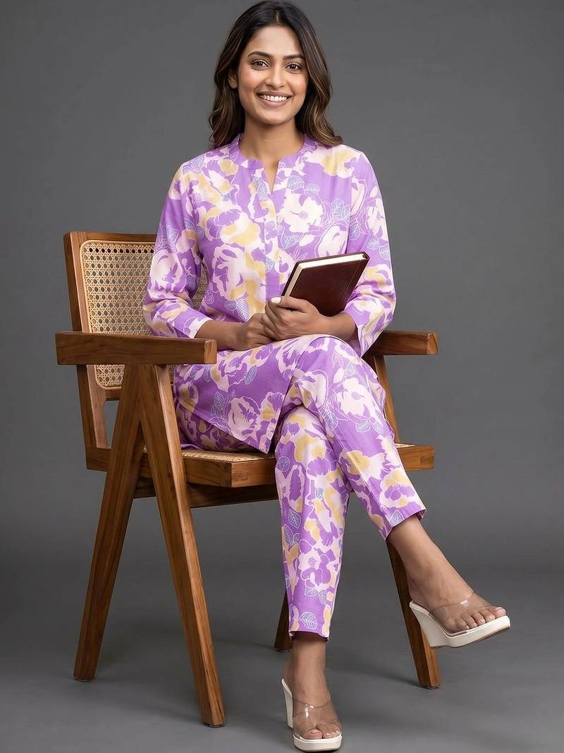 formal women printed kurta with trousers