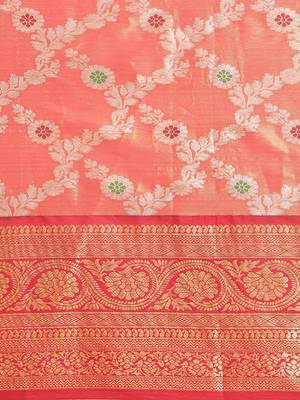 orange orange woven design zari silk blend banarasi saree 4