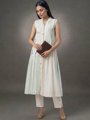 workwear women striped kurta with trousers 1