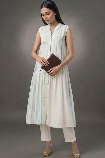 workwear women striped kurta with trousers