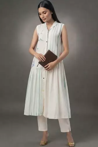 workwear women striped kurta with trousers