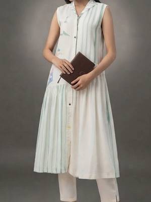 workwear women striped kurta with trousers 2