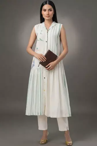 workwear women striped kurta with trousers